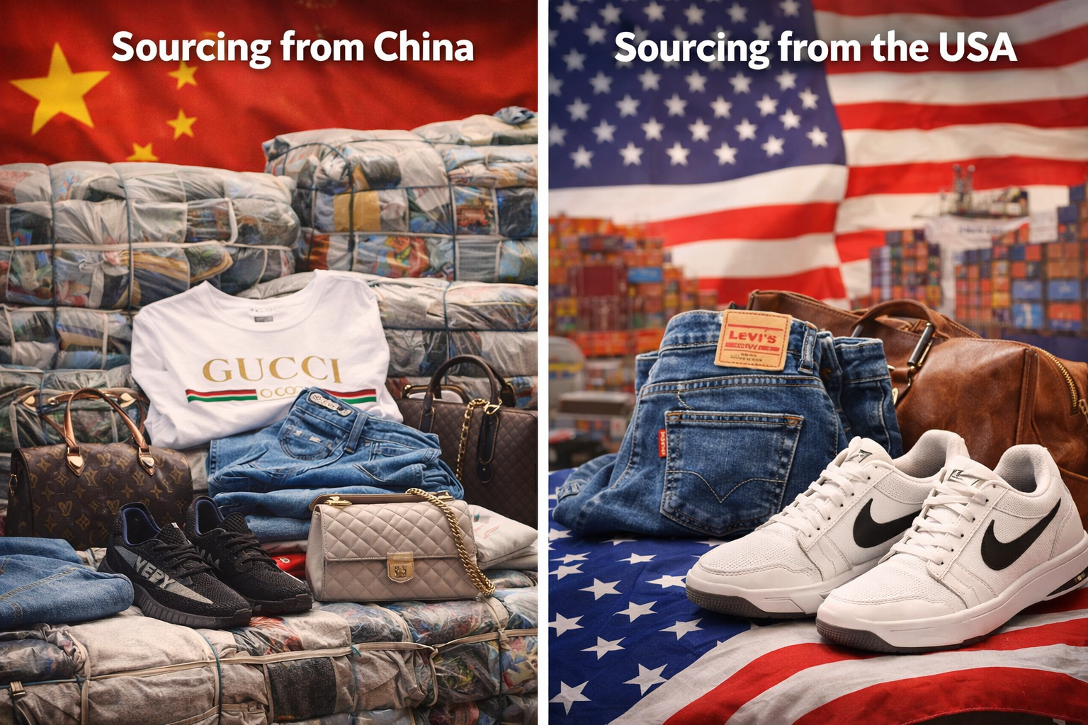This image illustrates the difference between used clothing in China and secondhand clothing in the United States.